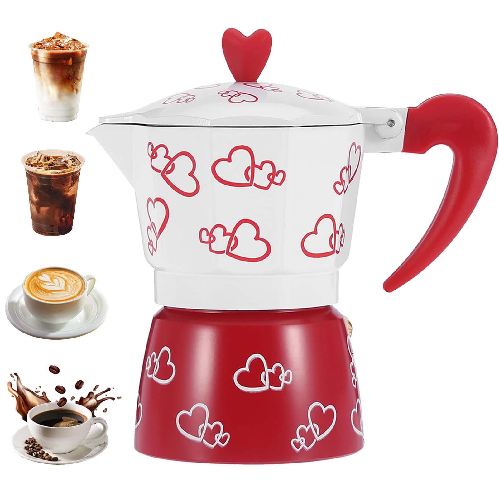 Stovetop Espresso Maker Red Heart Aluminum Moka Pot Cuban Coffee Maker Coffee Percolator Machine Italian Espresso Greca Coffee
