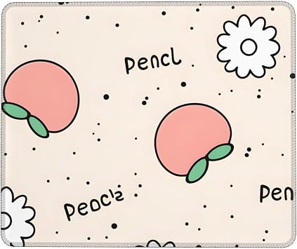 Peachy Cutie Square Mouse Pad with Stitched Edges and Non-Slip Rubber Base for Office Laptops, 7.9 X 9.5 in.