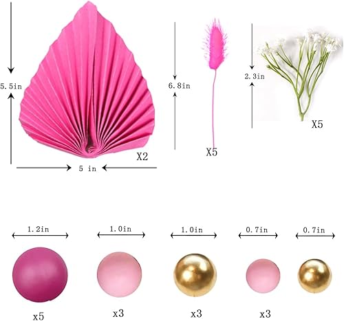 Miniatura 2 de Decoración de pastel de flores, bolas de hojas de palma doradas, decoración de pasteles para baby shower, fiesta de cumpleaños (rosa intenso)