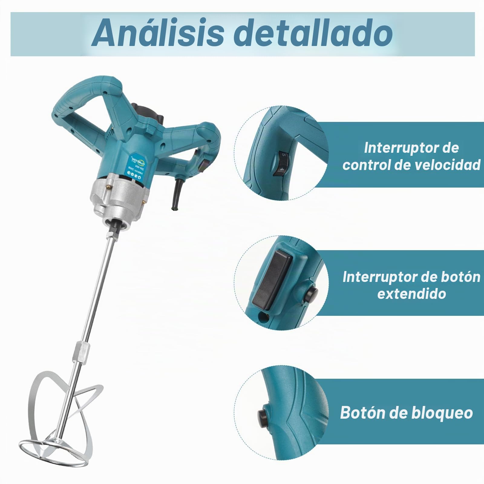 Mezclador de mortero eléctrico con batería recargable Compatible con batería Makita de 18V, mezclador de mortero eléctrico con 6 velocidades, 3200W, máximo 1200 r/min, mezclador de mortero para