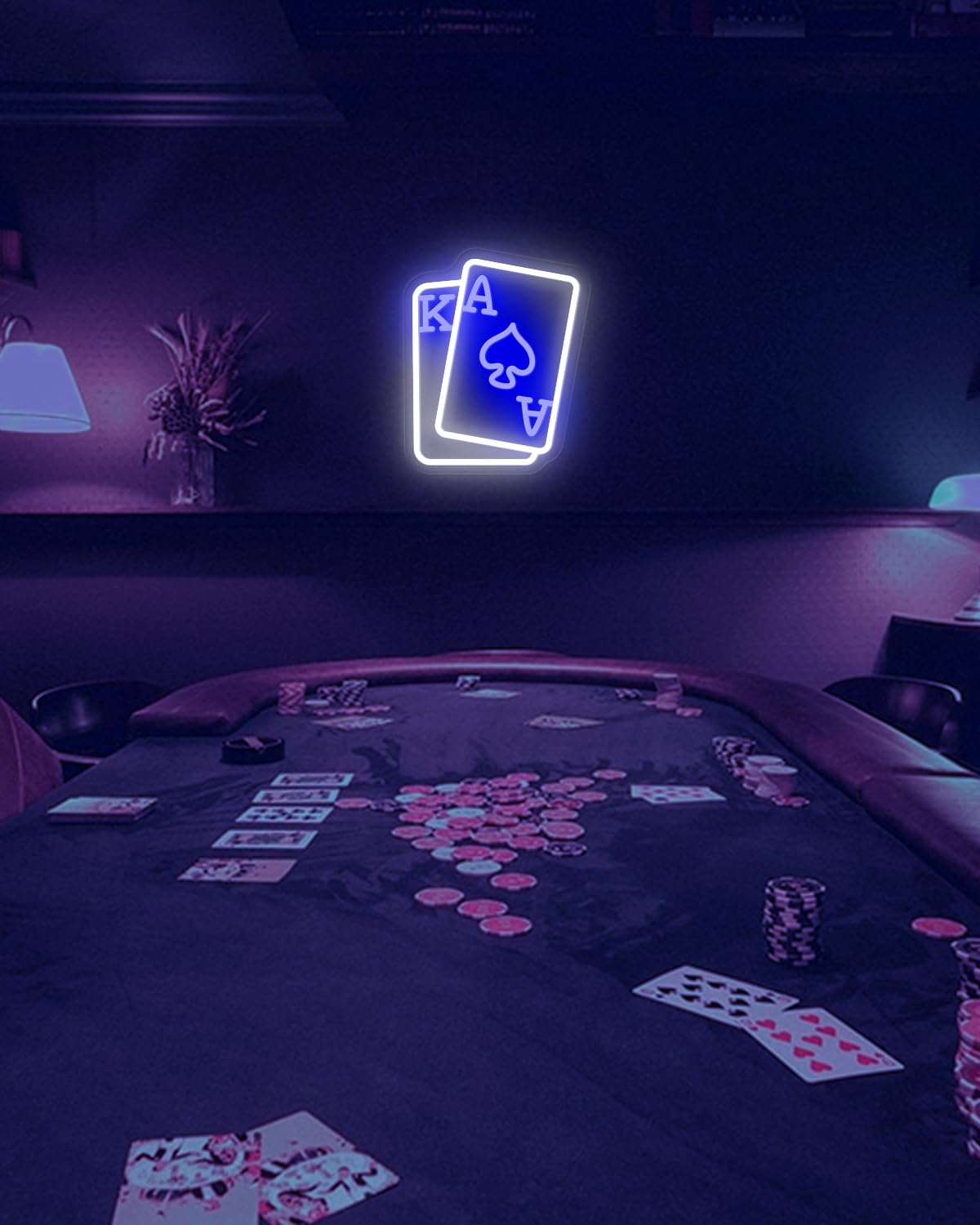 GAME ON Neon Sign for Wall Decor, LED Neon Gamer Sign for Arcade Room, Game Room, Bedroom, Kids, Boyfriend, Gifts Stepless Dimmable: Blue-Poker Medium Size