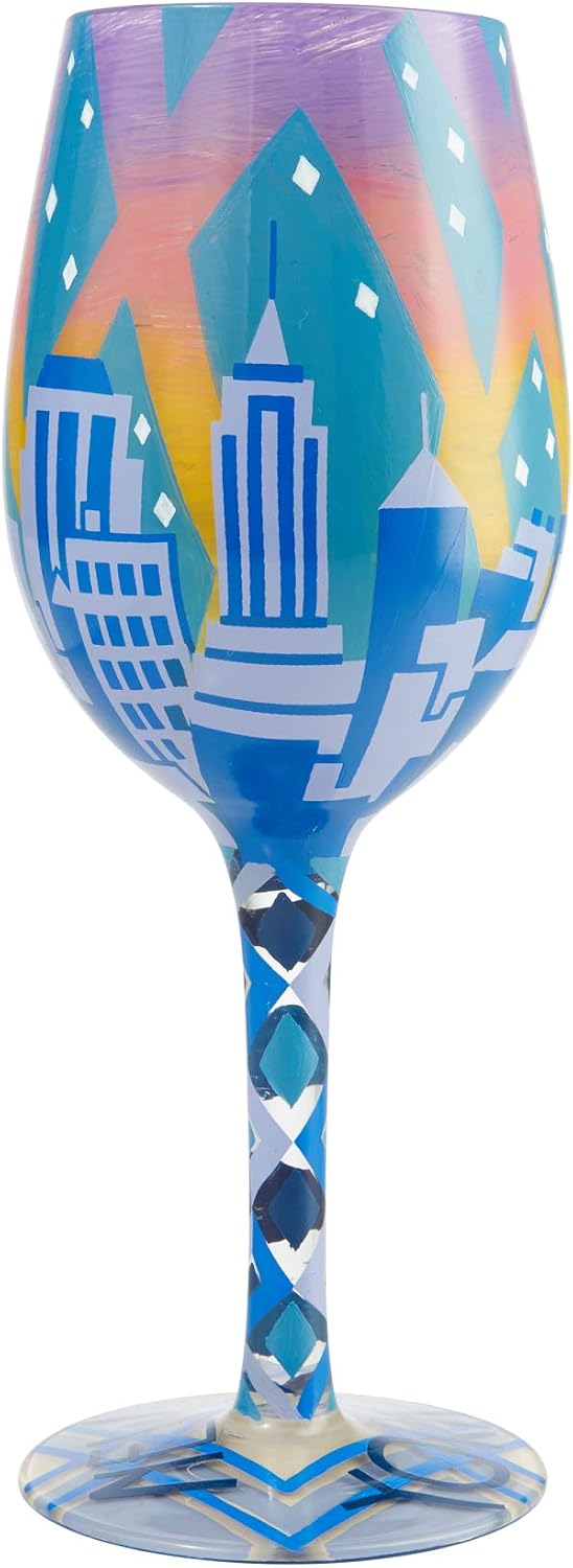 Enesco 6006953 Designs by Lolita New York Nights Hand-Painted Artisan Wine Glass, 15 Ounce, Multicolor