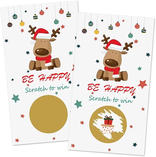 REWIDPARTY Tarjetas de rascar de alce de Navidad (paquete de 30) para juegos de fiesta de Navidad, boletos festivos para rifas, suministros de