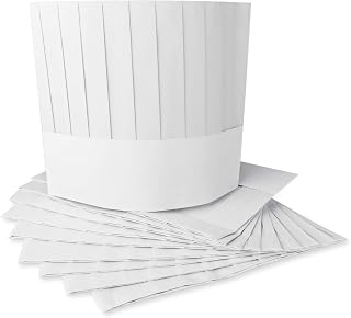 Super Z Outlet 10 Pack Disposable 9" White Paper Chef Hats - Tall Toque for Kitchens, Parties, Kids Baking & Cooking Classes