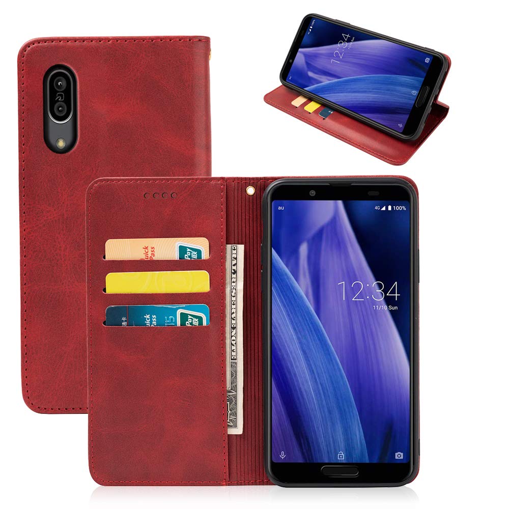 適用 AQUOS sense3/sense3 lite/sense3 basic/Android One S7 ケース 手帳型 SH-M12/SHV45/SHV48/SH-02M 手帳型 ケース カバー PUレザー カード収納 財布型 耐衝撃 ケース マグネット スタンド機能付き 5色 (レッド)