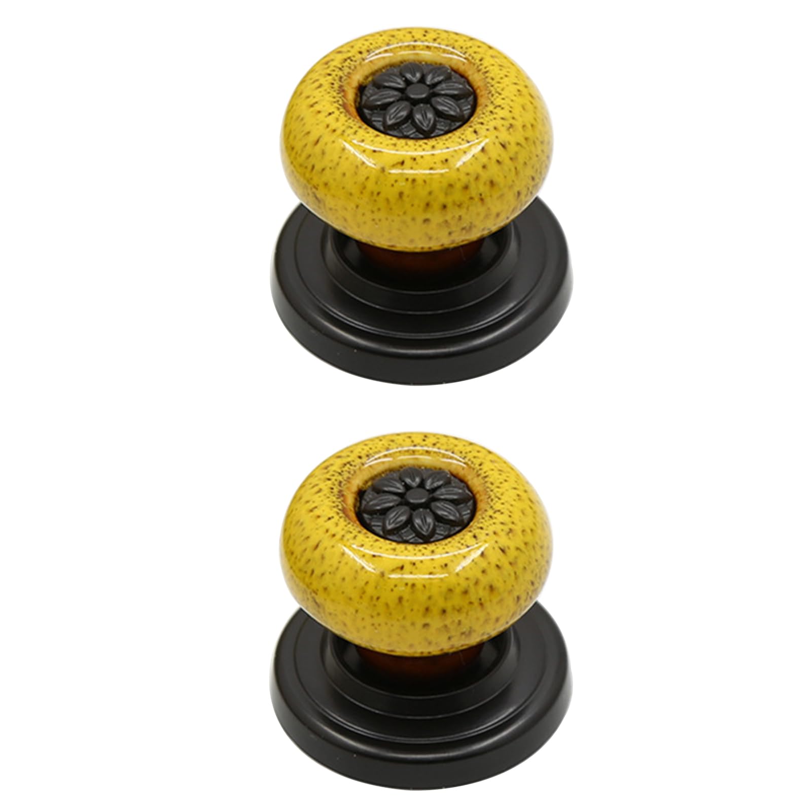 2 Pack Antique Cabinet Knobs Vintage Ceramic Drawer Pulls Furniture Door Knobs Round Single Hole Cupboard Knobs with Screws Wardrobe Handles for Dresser Cabinet,Decorative (B,Yellow)