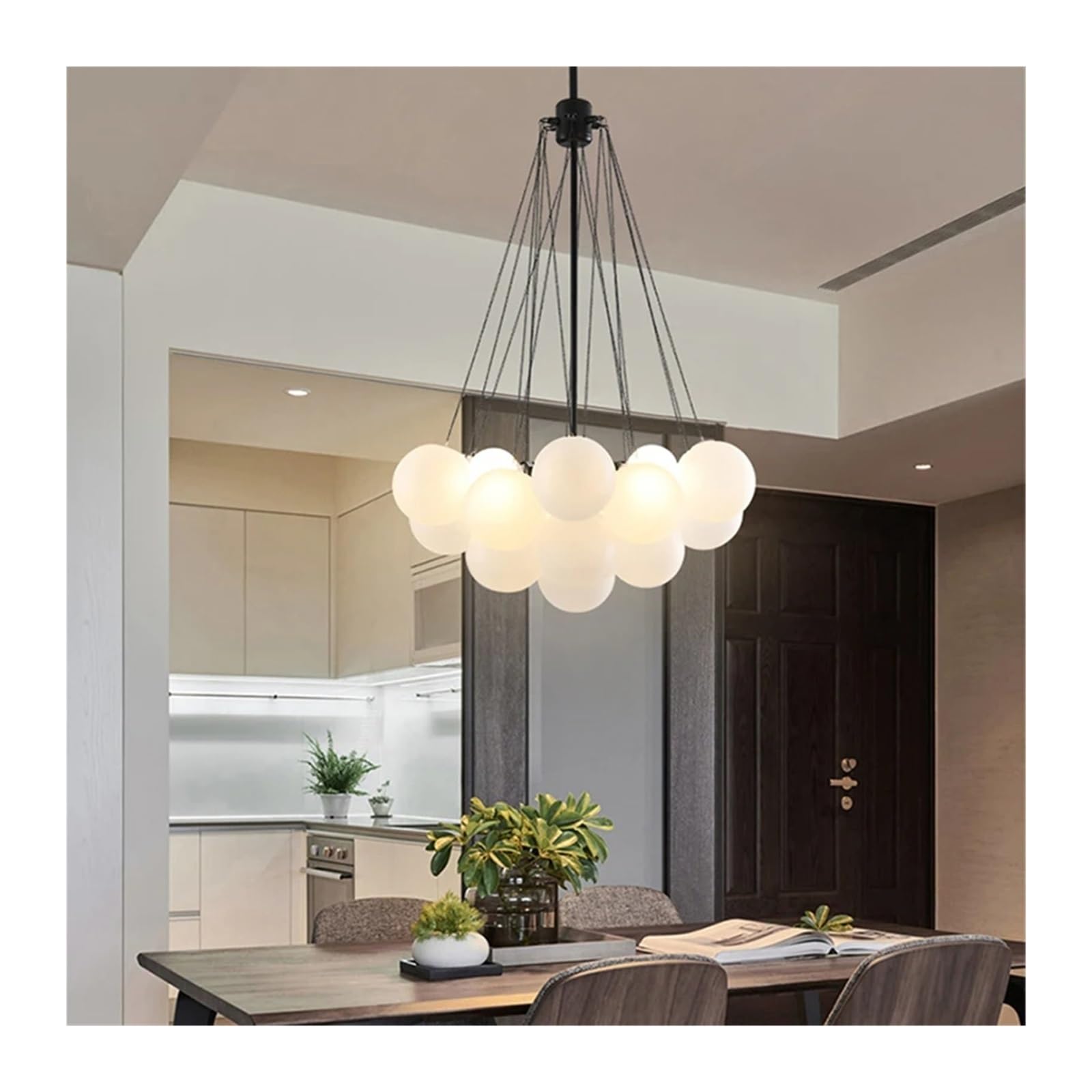 Lustre de salle à manger noir à 19 boules LED blanc froid pour plafond
