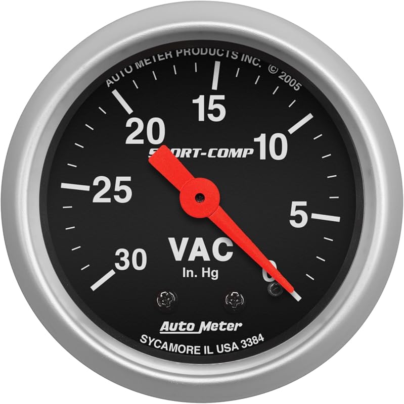 Manômetro de vácuo mecânico AUTO METER Sport-Comp 3384 com iluminação incandescente – 5,87 cm