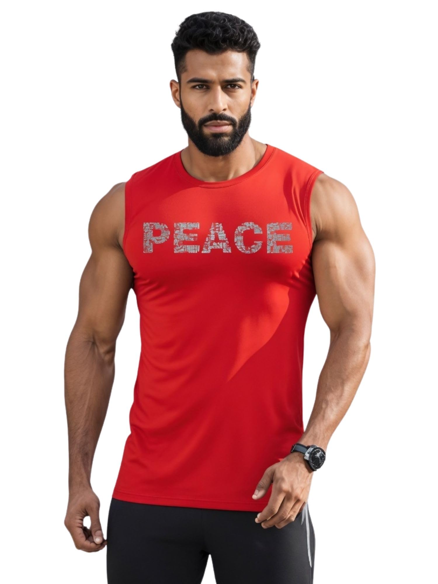 3colors 3Colours RGB Men's Active Wear Sleeveless Tank top, Gym Vest, Leisure wear CCUT-Peace-picture-16