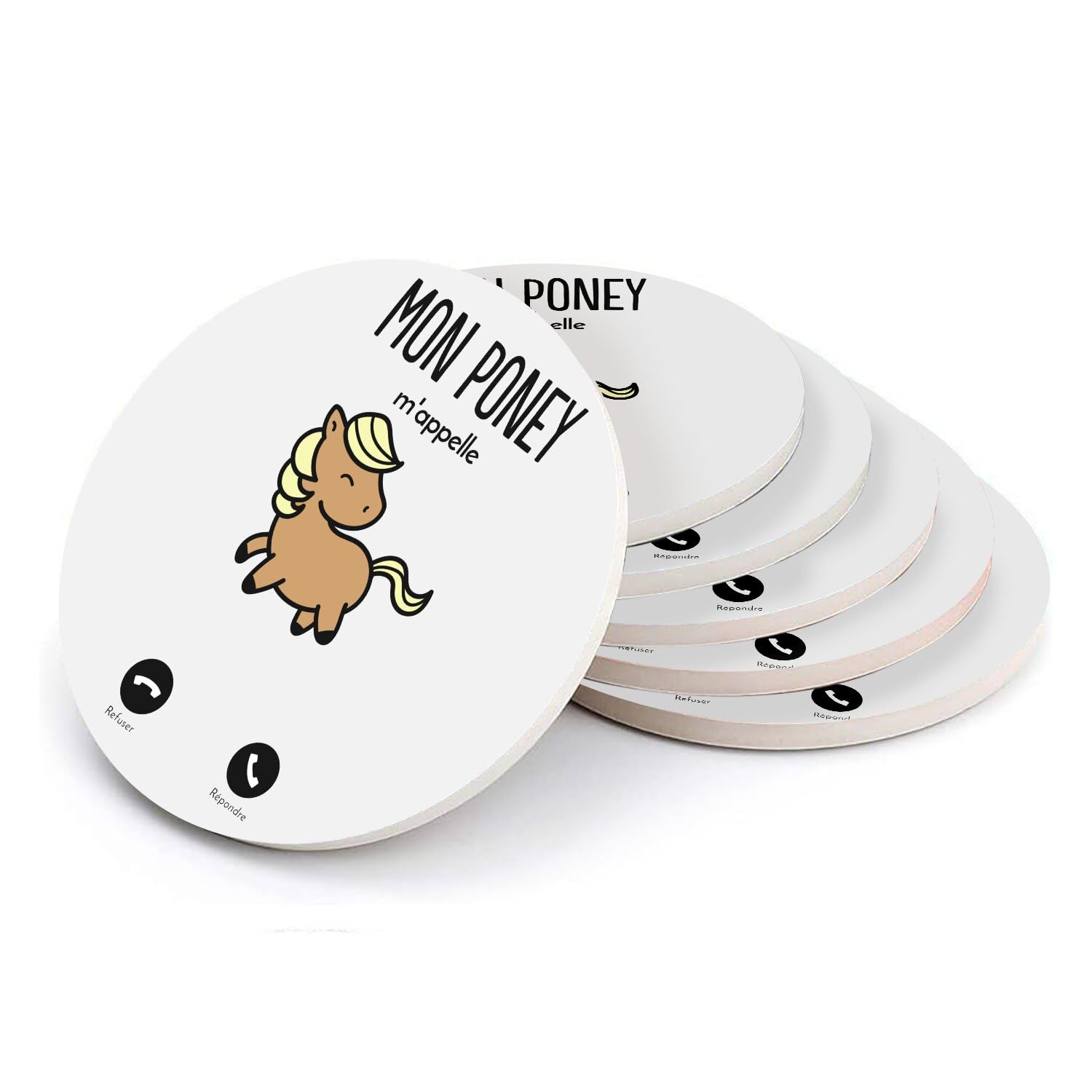 Sous verre ronds en céramique premium au design mon poney mignon lot de 6