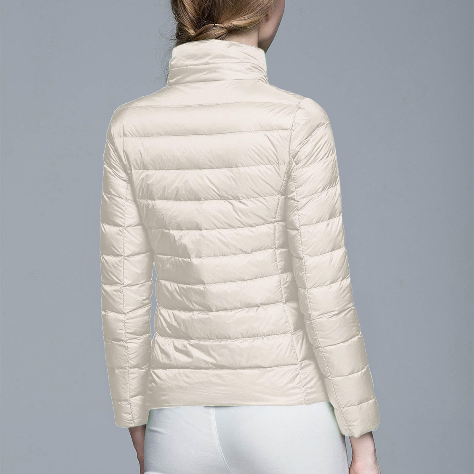 Doudoune Femme Légère pour 10°C-18°C - Courte sans Capuche en Duvet de Canard Blanc, Matelassée, Pliable & Respirable - Taille S à 5XL n21