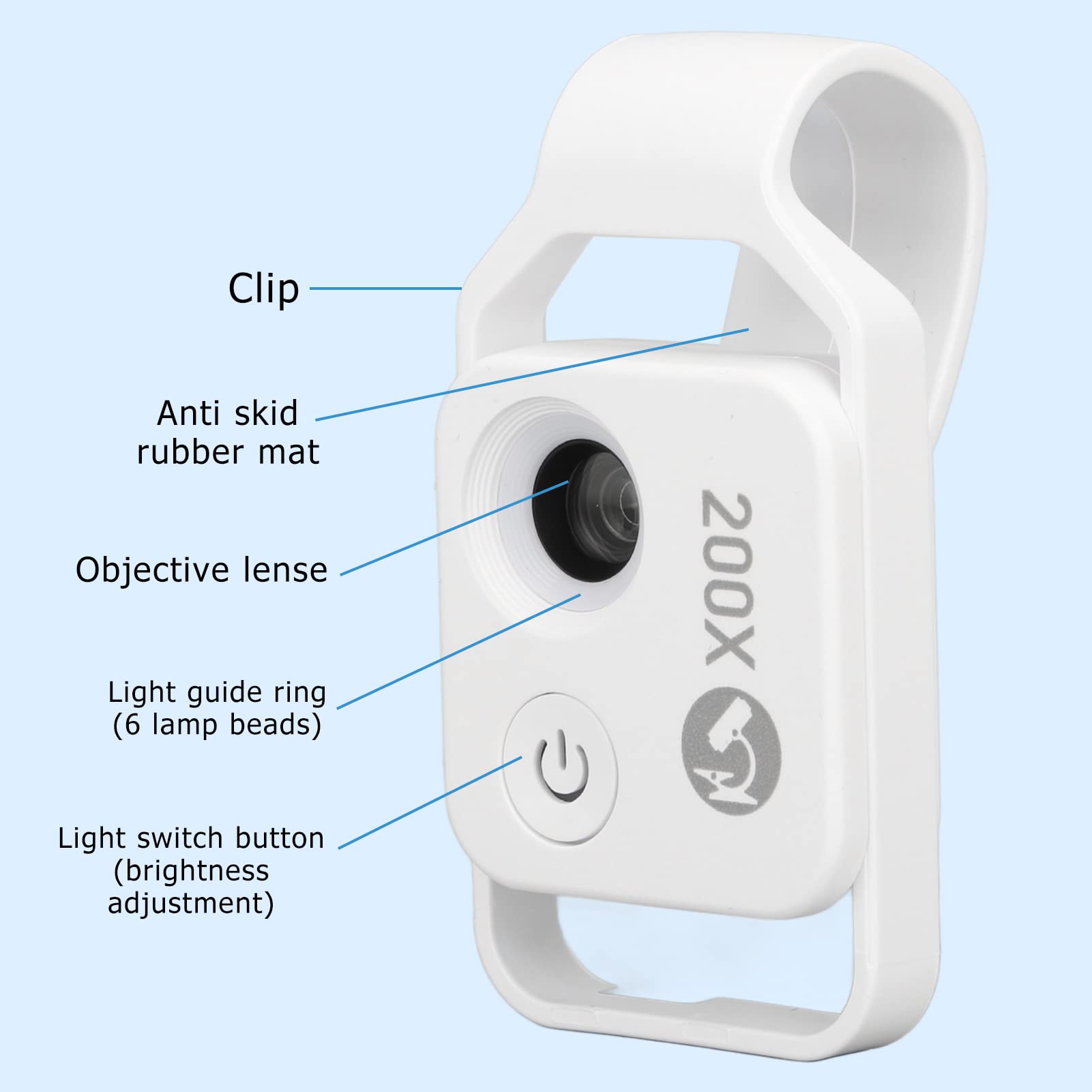 Mini Microscopio de Bolsillo para Teléfono 200X con Luz LED y CPL, Clip Universal para Teléfono, Microscopio Portátil para Teléfono para Niños y Adultos, para Teléfonos iOS y