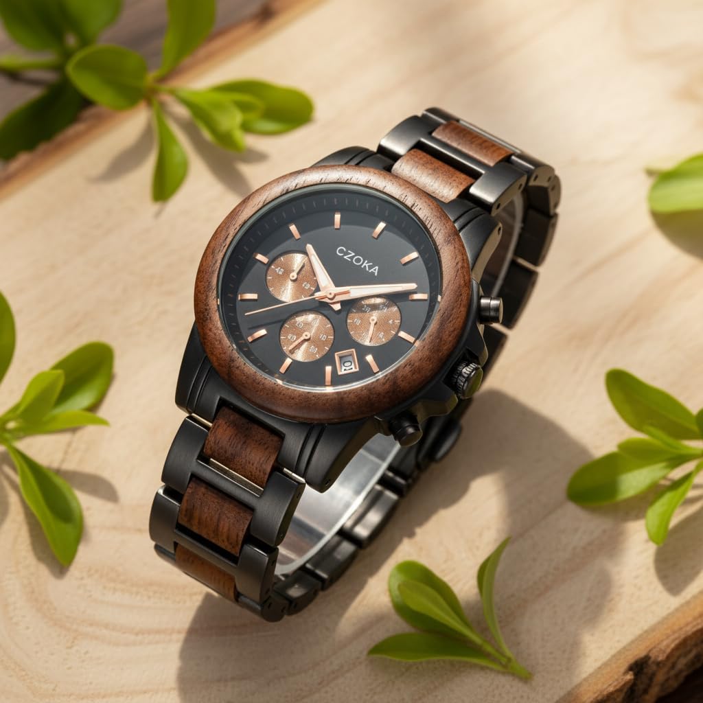 Orologio da polso al quarzo analogico al 100% Sandalwood/Ebony/Zebra Wood/Movimento al quarzo giapponese Orologi da polso regolabile in legno, con scatola regalo e strumento, retroilluminazione,