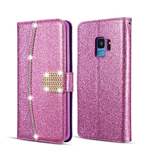 ZCDAYE Wallet Case for Sony Xperia XA2,Bling Glitter Magnetic Closure PU Leather Flip Folio Case with Diamond Buckle Card Slots Soft TPU Cover for Sony Xperia XA2 - Purple