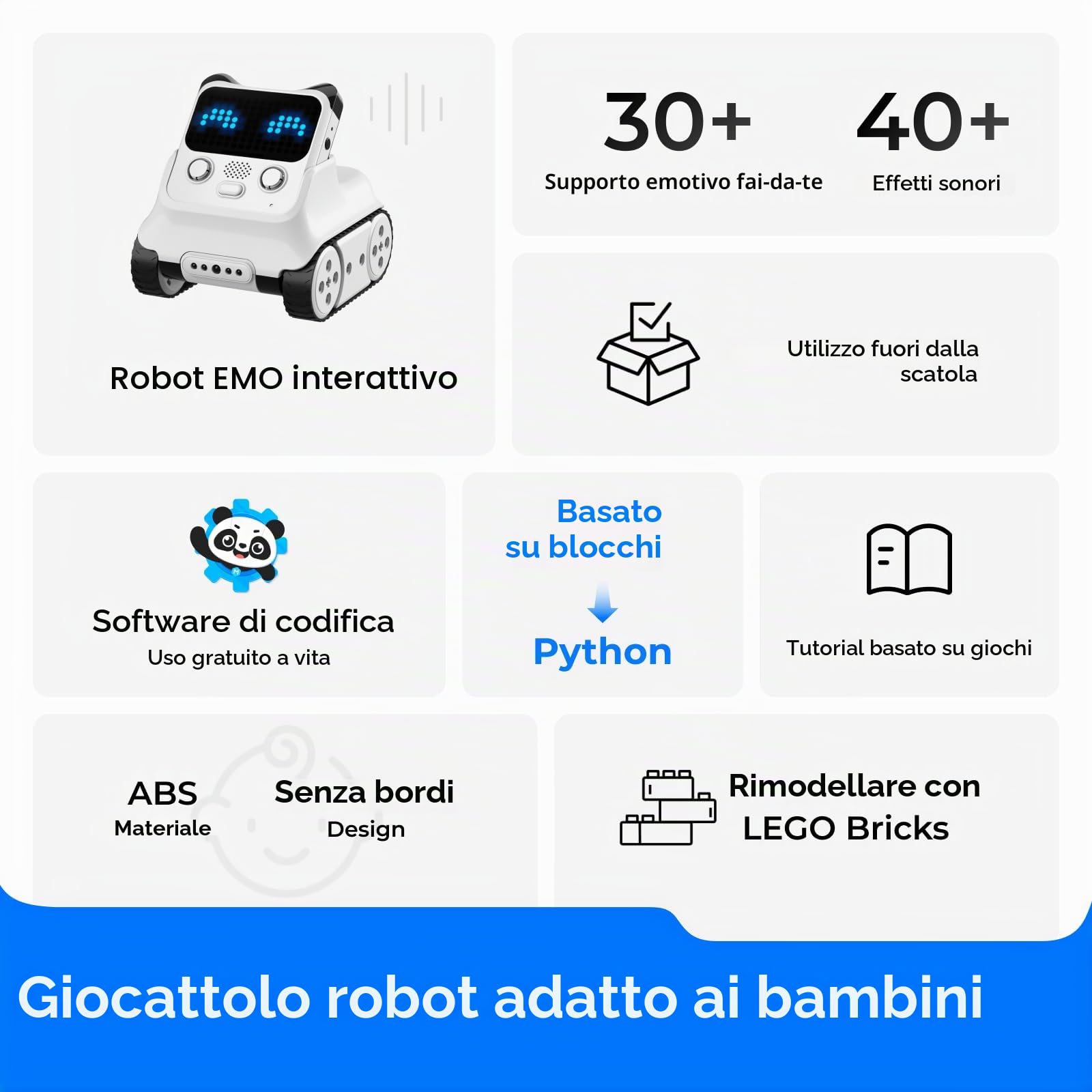 Makeblock Codey Rocky Coding Robot Giocattolo, Emo Robot Intelligente, Stem Robot Programmabile Interattivo Regalo per Bambini 6 Anni+