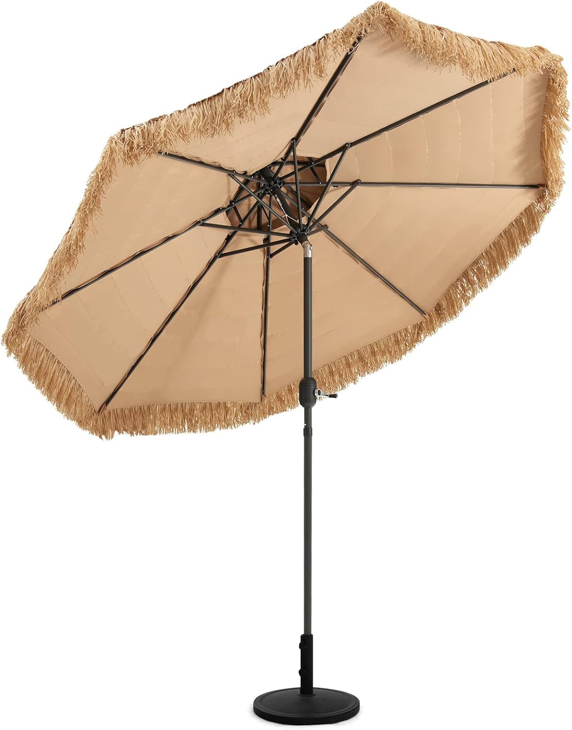 GOPLUS Sombrilla Paja Hawaiana 3/2,7m, Parasol de Jardin Inclinable con 8 Varillas, Sombrilla Terraza Exterior con Techo Doble para Piscina，Patio
