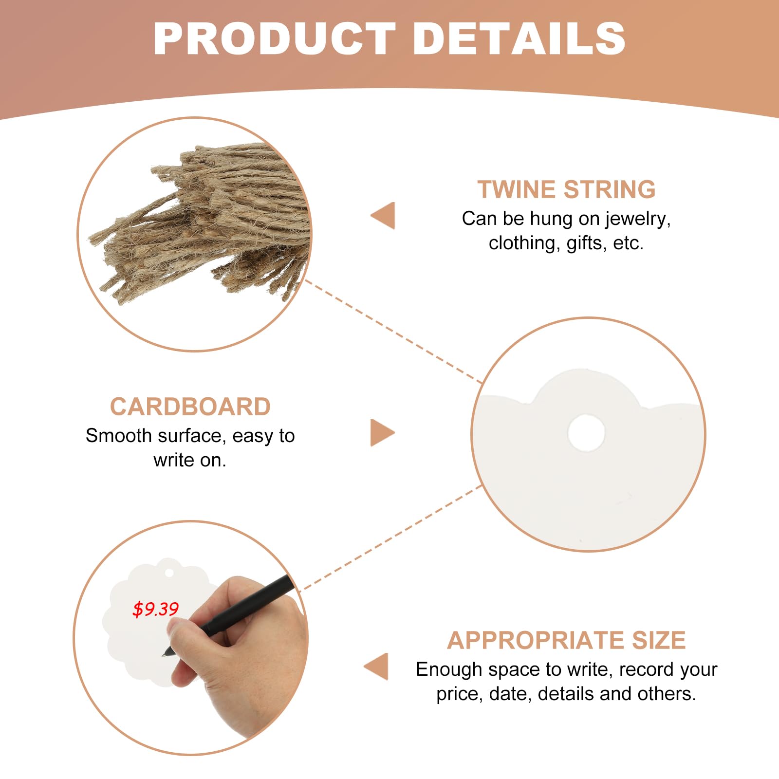PATIKIL 500Pcs White Price Tags with Twine String Attached - Image 3