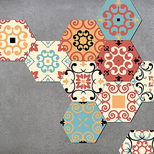Alwayspon Pegatinas de vinilo para piso, antideslizantes, impermeables, hexagonales, para cocina, baño, balcón, azulejos de suelo, despegar y pegar, juego de 10 unidades