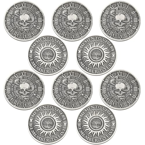 Image of Misdary 10 Pcs Souvenir Coin Mori Memento Vivere Reminder Token Metal Skull Challenge Coin Locket Stoicism Gift Challenge Reminder Pendant for Daily Practice Stoic (Style