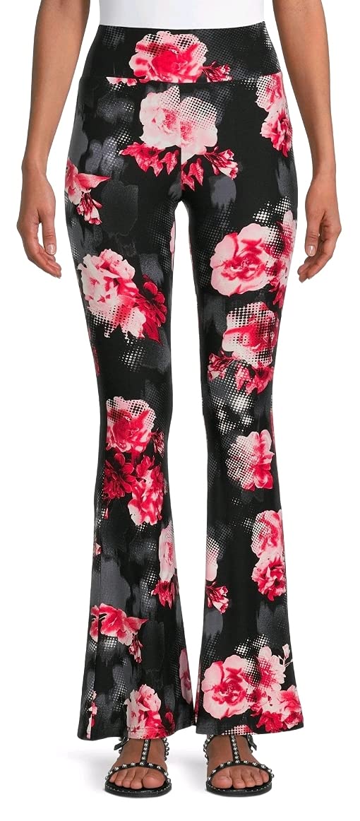 Juniors Red Floral High Rise Flare Pants - Medium