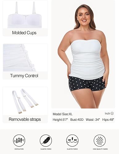 Miniatura 5 de Ocean Blues Top tankini bandeau sin tirantes para mujer con control de abdomen