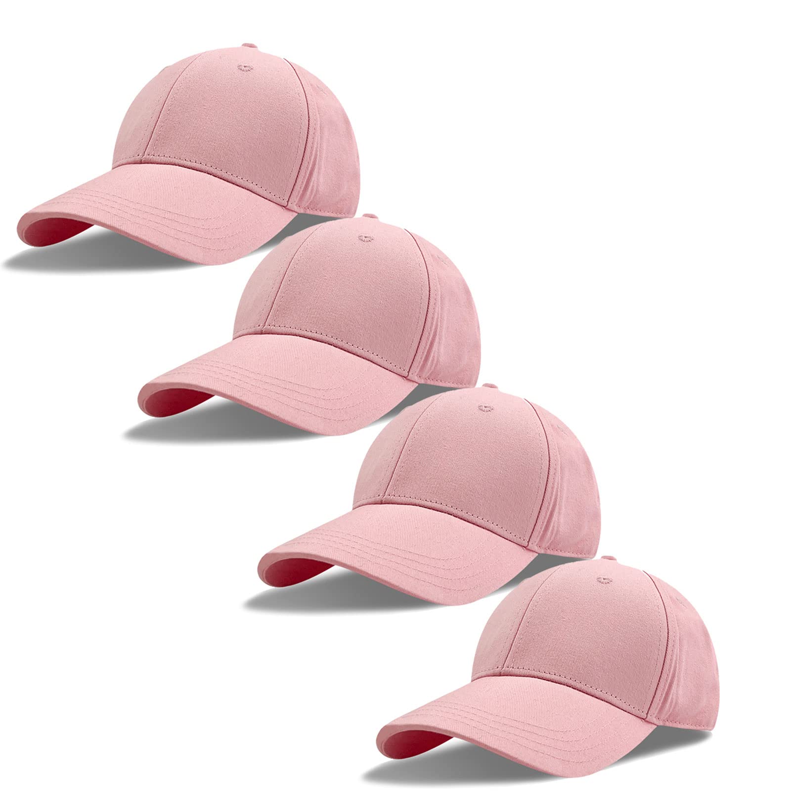 Outink4 Pack Men Women Baseball Cap Adjustable Cotton Dad Hat Low Profile Trucker Hat Plain Blank Solid Ball Cap, 4pack-light Pink, One size