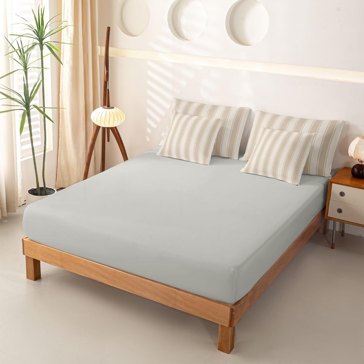 Homewish Set copripiumino king size a righe beige e marrone, 7 pezzi