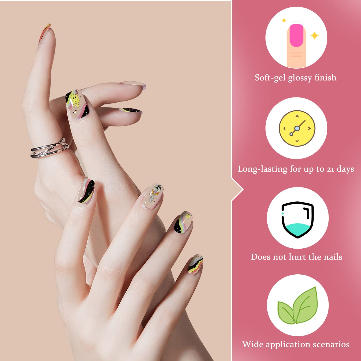 Semi Cured Gel Strips, 28 pcs Work with Any UV Lamp, Long Lasting Stickers Full Wraps, Salon Quality, Easy to Apply (Nude) - Image 3
