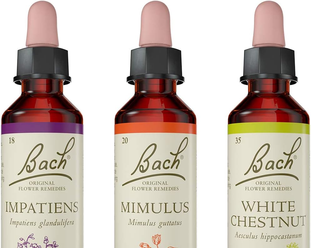 Bach Orginal Flower Remedies Bundle Pack of 3 x 20 ml Dropper - White Chestnut 20 ml, Mimulus 20 ml, Impatiens 20 ml