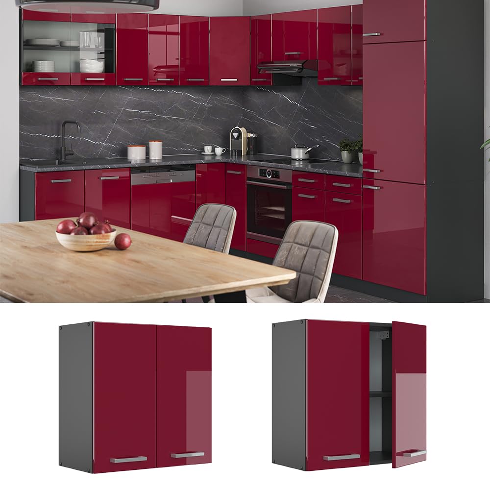 Vicco Armario Colgante R-Line, Rojo de Alto Brillo, 60 cm, para combinación Libre Dentro de Sistemas de Cocina modulares