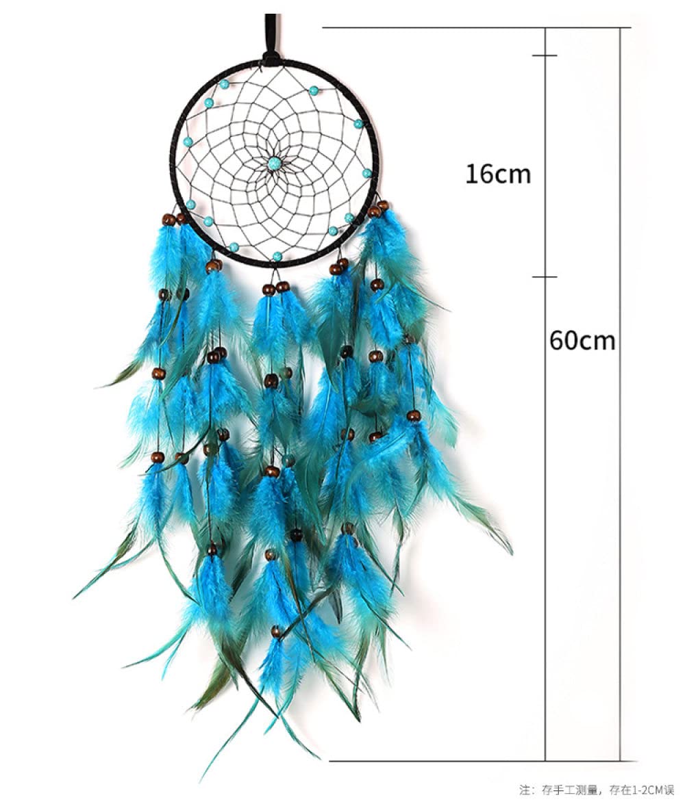 Acchiappasogni Boho Con Piume E Turchese – Decorazione Da Parete Etnica Per Camera Da Letto, Dormitorio O Casa, Diametro 13 Cm.