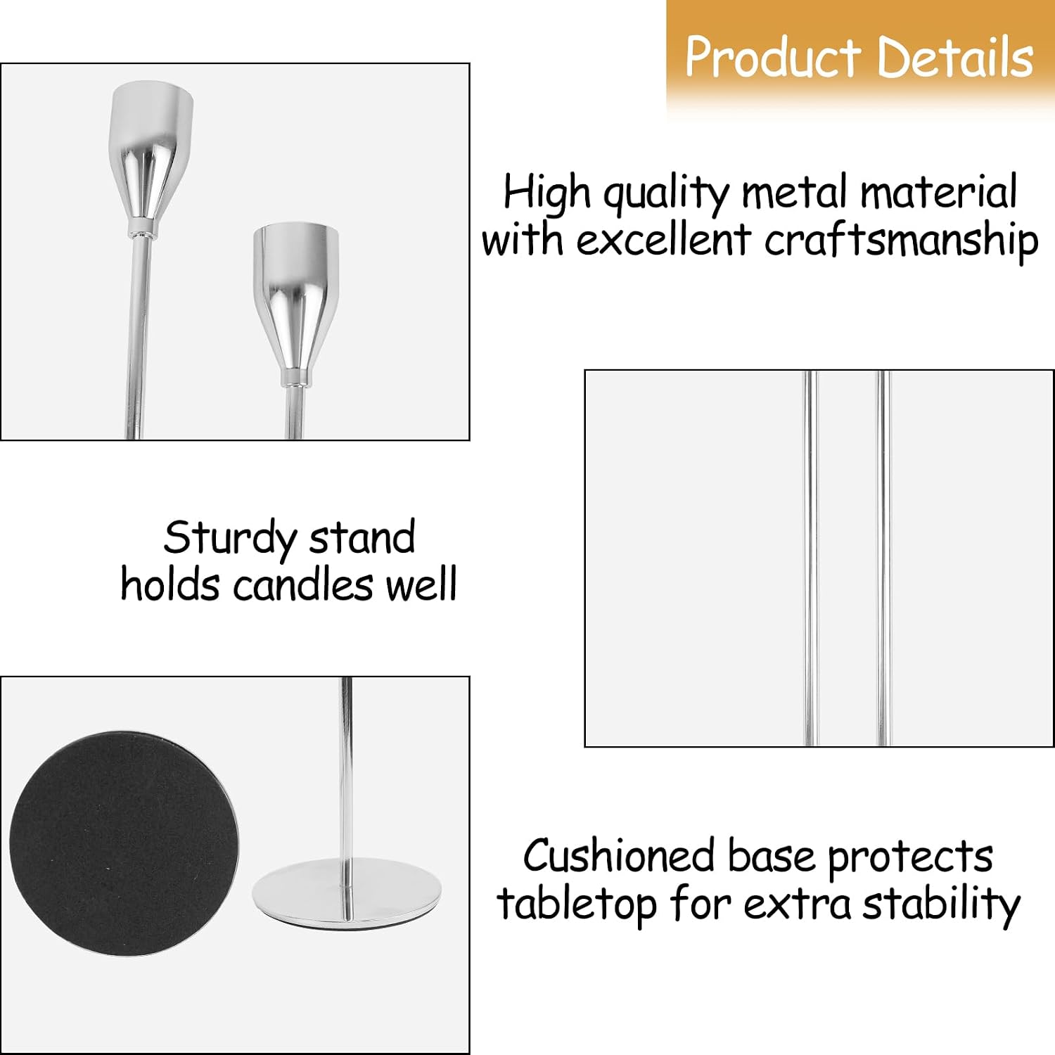 Silver Candlestick Holders Set of 6, Metal Taper Silver Candle Holders, Tall Candle Holder, Fits 2.2cm Thick Candle&Led Candles, for Table Centerpiece, Mantels, Weddings, Dining, Party