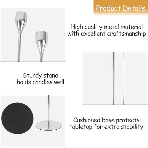 Miniatura 4 de Juego de 3 portavelas plateados, portavelas cónicos de metal, portavelas altos, se adapta a velas LED y velas LED de 0.9 in de grosor, para centro