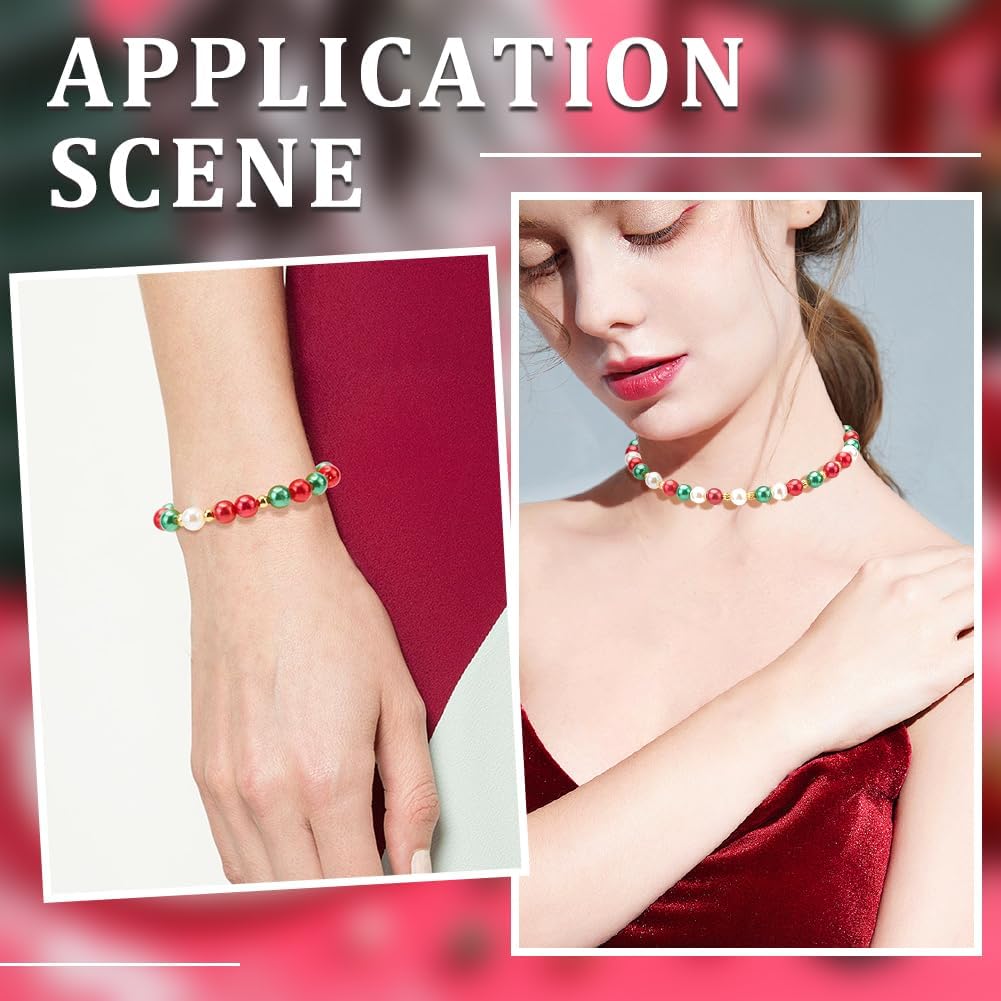 600pcs 4 Colors 8mm Imitation Pearl Beads Christmas Theme Acrylic Plastics Red Green Gold Dyed Faux Artificial Pearls Bulk for Jewelry Making DIY Holiday Necklaces Earrings - Image 5