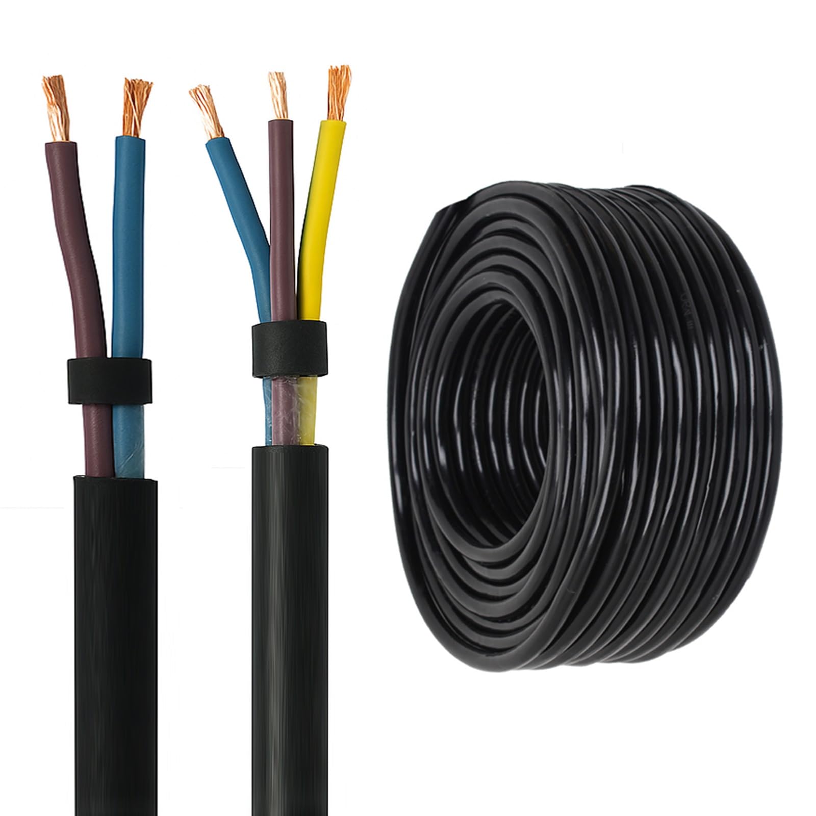 Rotolo Di Cavo For Pompa Sommergibile Impermeabile 20/18/17/15/13/11/9 AWG Da 300 Piedi, Cavo Di Alimentazione In Gomma Di Rame Puro 300 V, for Pozzi Profondi(2C-300FT,15AWG)