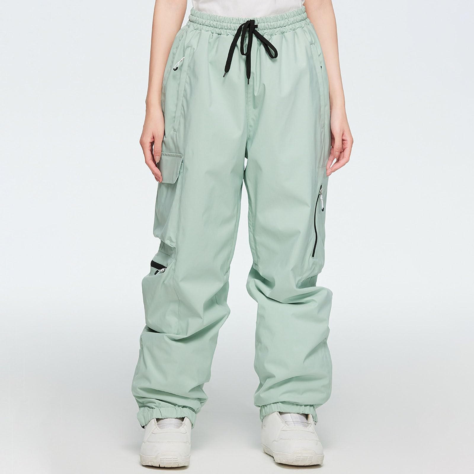 Pantalon de ski baggy pour femme - Imperméable et respirant - Avec élastique - Avec poches - Couleur unie - Pantalon d'hiver chaud et fonctionnel - Pantalon cargo - Pantalon de snowboard léger