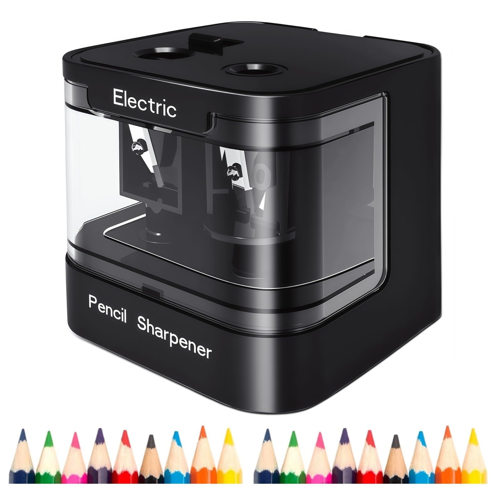 Elektrischer Spitzer Dicke und Dünne Stifte,Elektrischer Anspitzer mit USB & Batteriebetrieb – Automatischer Doppelloch-Anspitzer für Bleistifte und Buntstifte, Tragbar (BLACK)