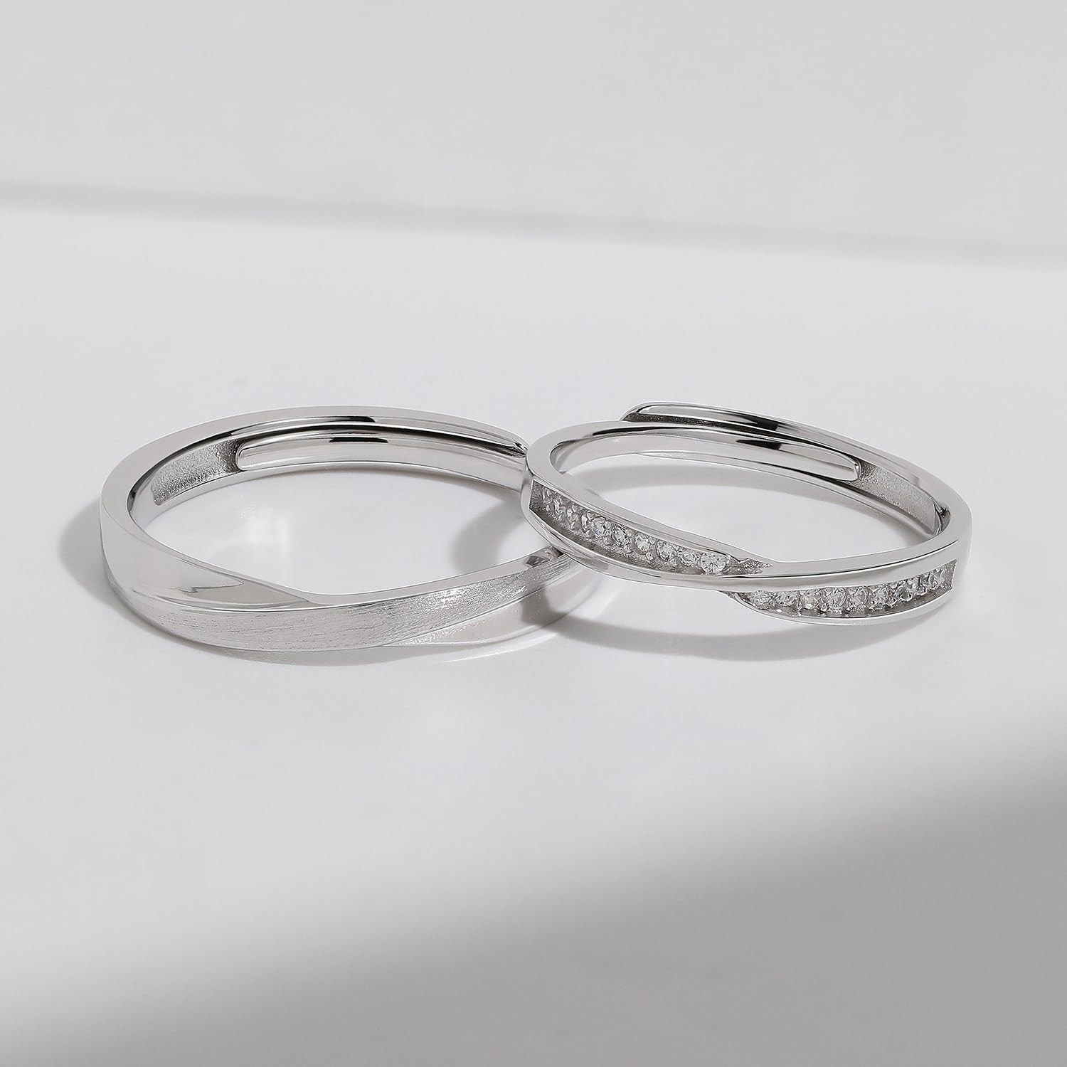 Meissa Juego de Anillos de Promesa Ajustables de Plata de Ley para Parejas, Anillos de Boda a Juego para Hombres y Mujeres, Juego de Anillos de Compromiso Ajustables