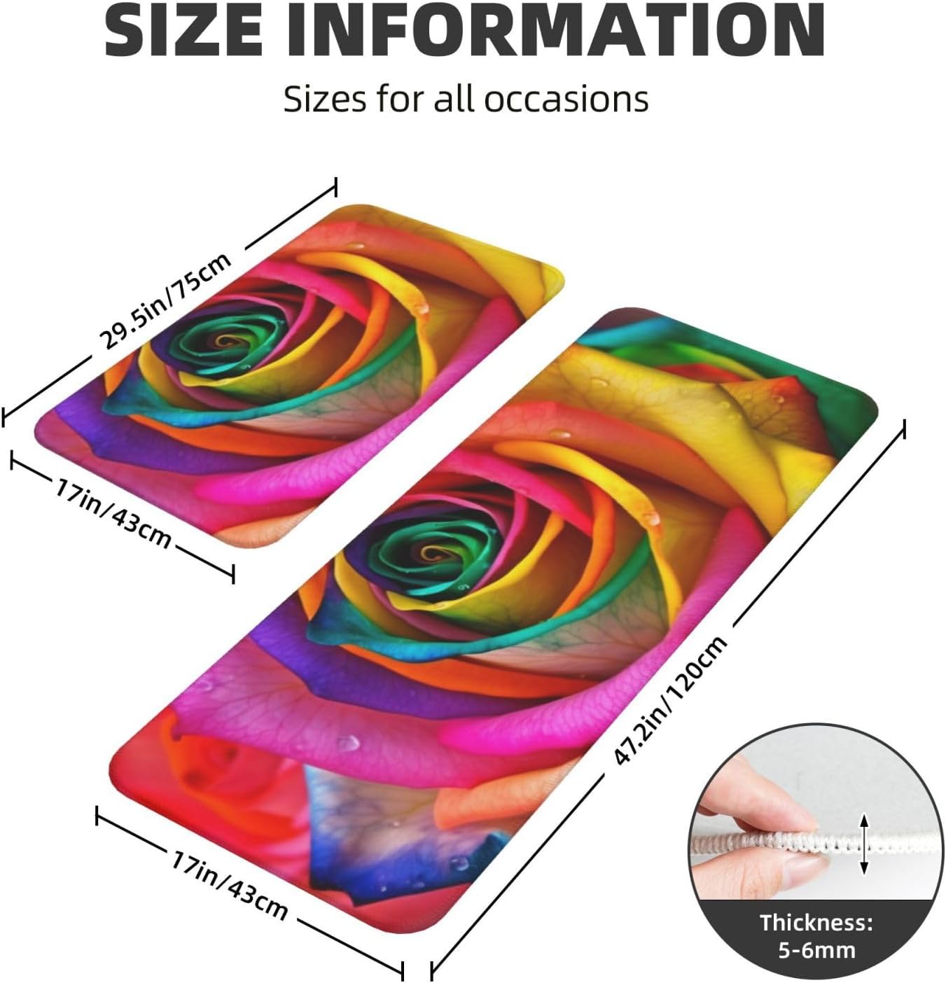 Colorful Rose Kitchen Mat Set of 2, Cushioned Anti Fatigue Kitchen Rugs Non Slip Crystal Velvet Kitchen Floor Mat Comfort Standing Mats for Laundry, Sink, 17 x 29.5+17 x 47.2 Inch