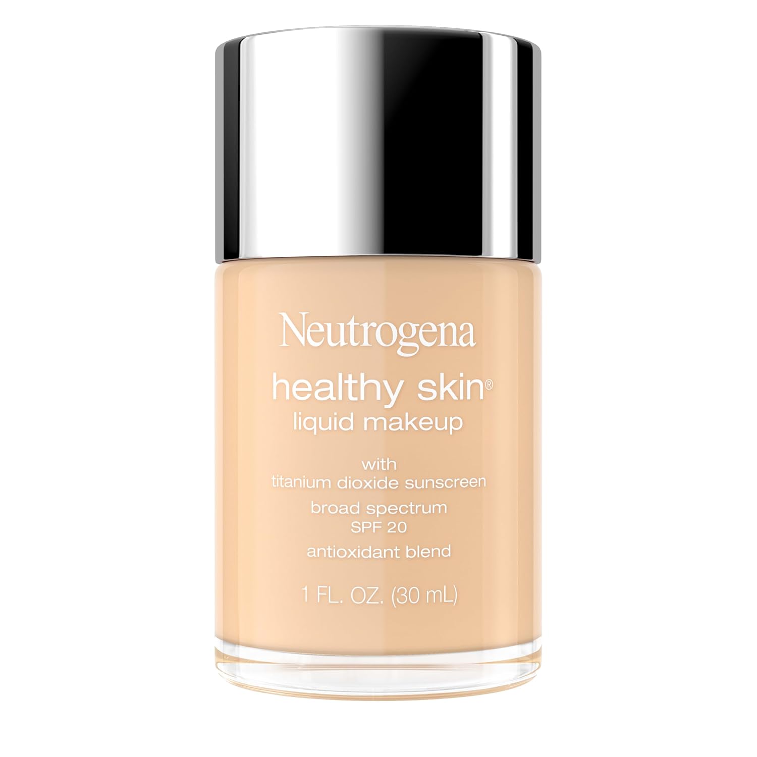 Kenvue Brands LLC Neutrogena Healthy Skin Liquid Foundation Makeup Broad Spectrum SPF 20 Sunscreen, Medium Coverage, Vit B5, Antioxidants, All Day Wear, Warm Ivory 150W, 1 fl. oz