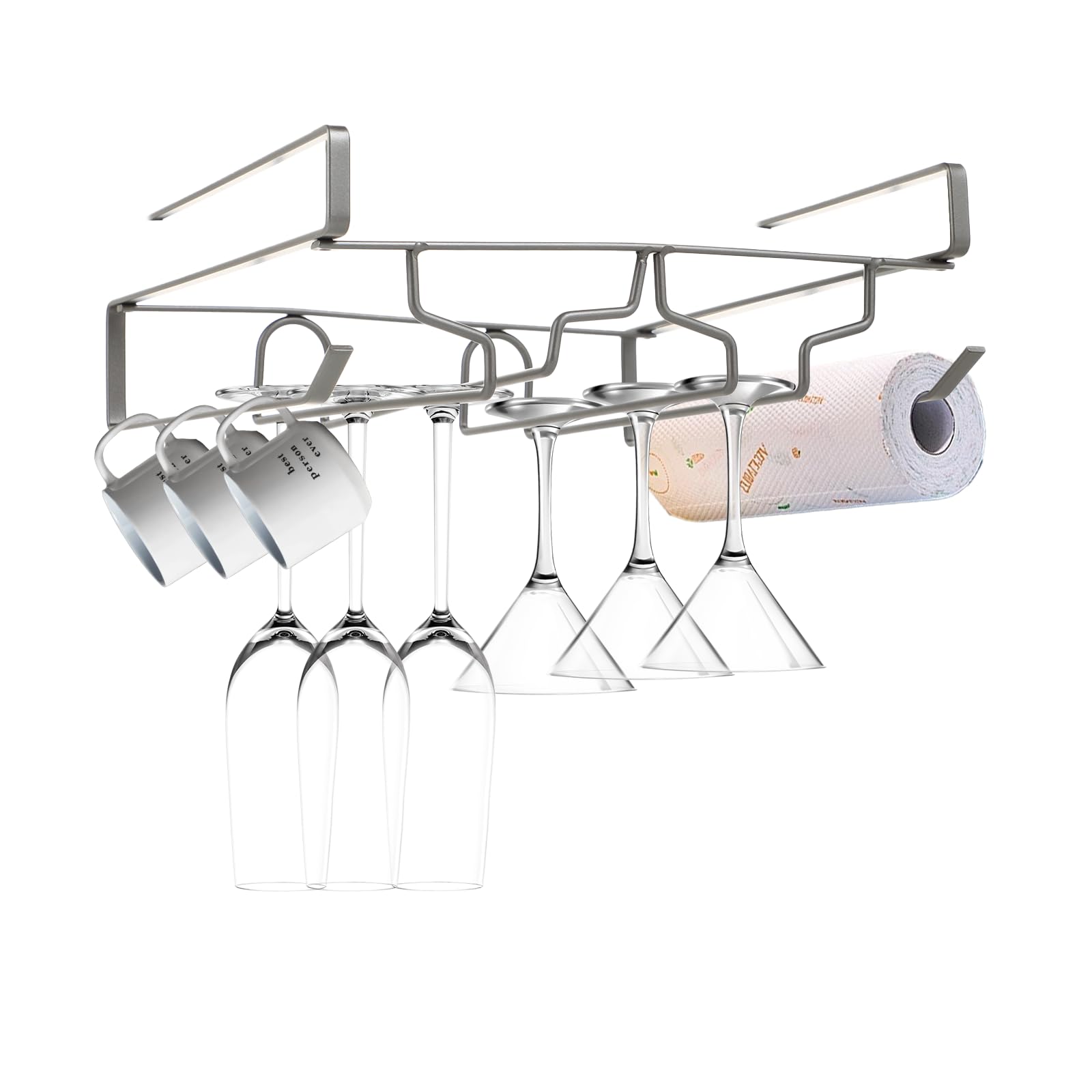 Porta Bicchieri Sospesi,Porta Bicchiere da Vino Sospeso,Portabicchieri Sospeso,Sospesi per Calici Bicchiere da Vino,Portabicchieri Appendere, ideale per bar, caffè, ristorante,grigio