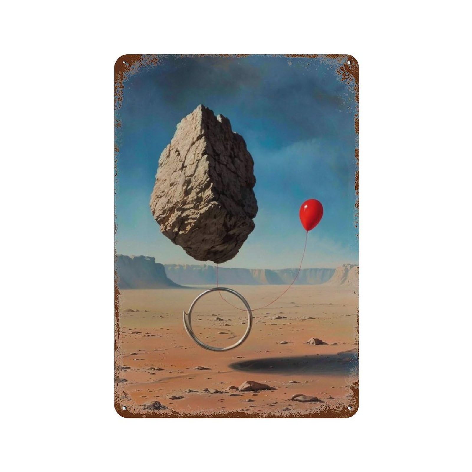 Wujhgrsg Style Surreal Desert Ring Floating Rock 02 Wall Art Retro Iron Vintage Metal Tin Sign Poster Modern Decor For Home Cofffee Club Bar Shop 30X20cm