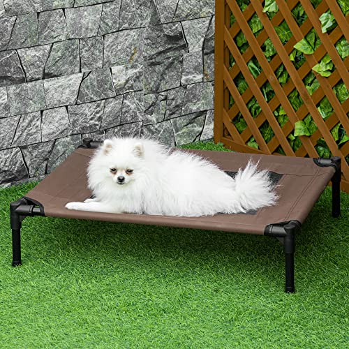 PawHut Hundebett Hundeliege Outdoor Katzenbett Haustierbett Schlafplatz Stahl 600D Oxford-Gewebe Braun 76 x 61 x 18 cm