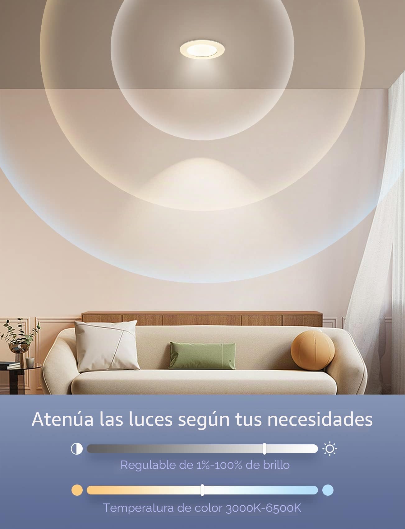 Aigostar 15 W inteligente Downlight LED, 6 Pack Luces para Alexa de 1430 LM Wi-Fi, Focos LED empotrada compatible con Alexa y Google Home, Regulable de luz cálida a blanca 3000-6500K, Φ145-155 mm