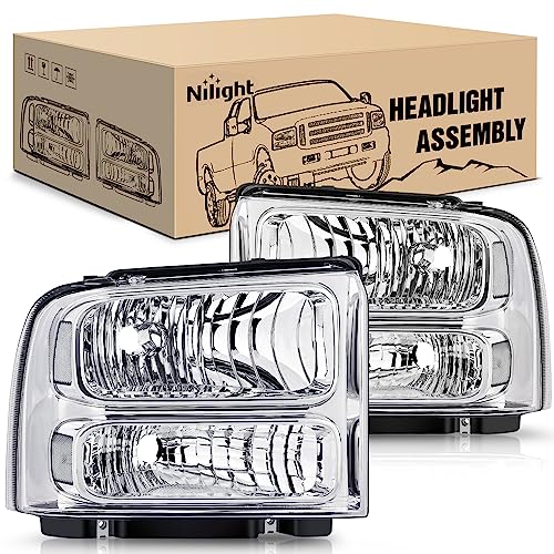 Image of Nilight Headlight Assembly Replacement 2005 2006 2007 F250 F350 F450 F550 Super Duty Chrome Housing Clear Corner Clear Lens Headlights Assembly