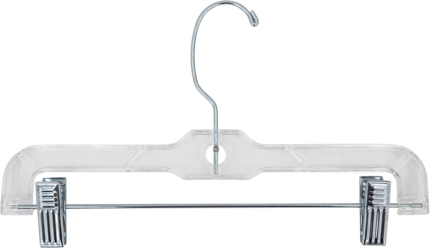 12 inch Wide Reinforced Clear Plastic Child Skirt or Pant Hangers with Swivel Hook and Adjustable Clips (Quantity 25) (Clear, 25)