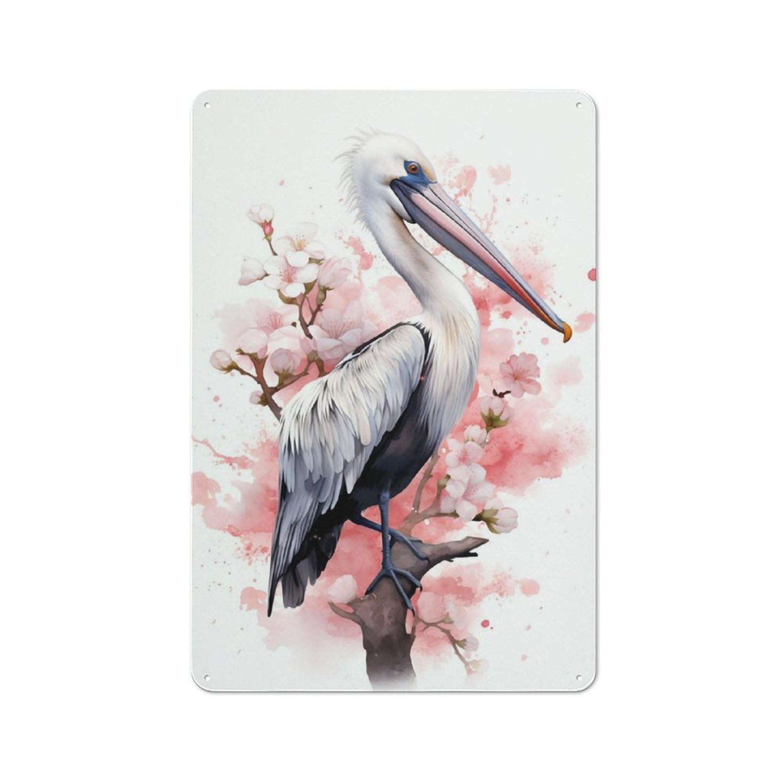 Junmoney Pelican Watercolor Rustic Tin Wall Plaque 30X20cm For Guest Room Or Hallway, For Garage, Workshop And Man Cave Decoration