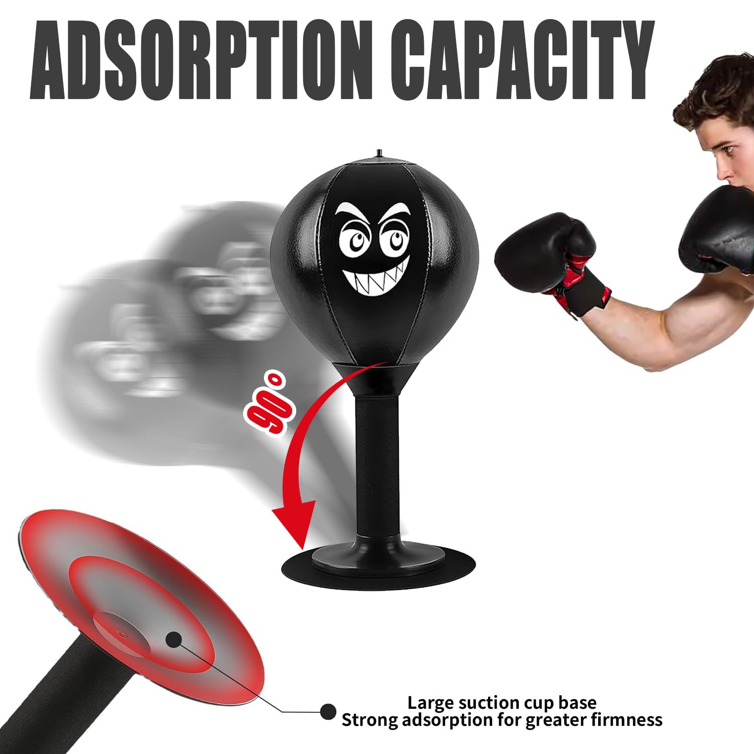 Punchingball Tisch mit Saugnapf, Desktop Boxsack mit Feder & Luftpumpe, Mini Punching Rage Bag für Büro und Zuhause, Freistehender Stressabbau Boxsack für Chef Kollegen und Freunde