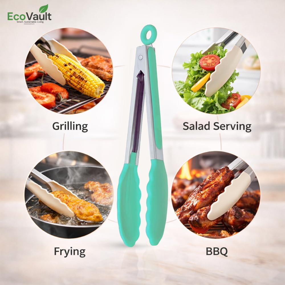 EcoVault Steel & Silicon Food Tongs - Heat Resistant! -4 EcoVault Steel & Silicon Food Tongs - Heat Resistant! -4