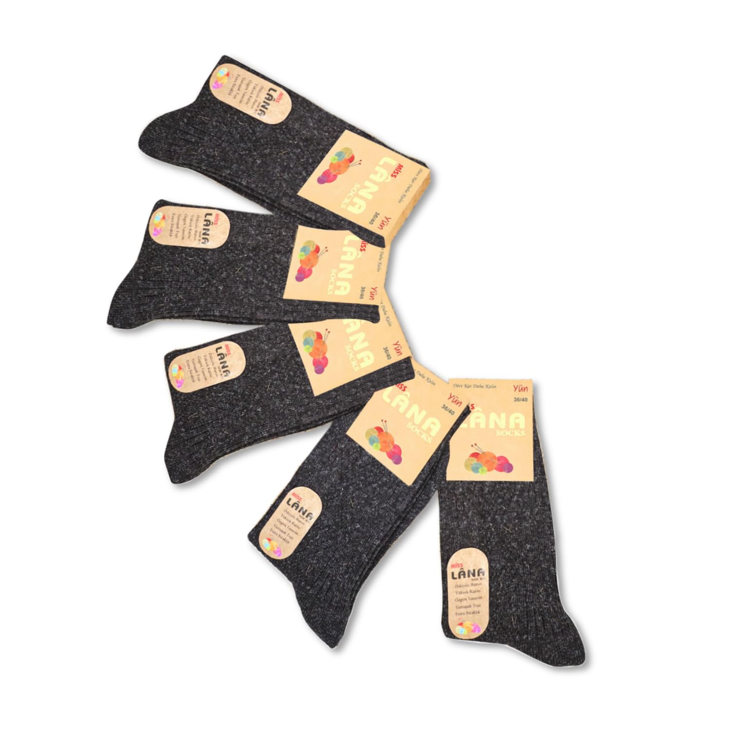 Lambswool Termal Çorap – 5 Çift Dikişsiz Kuzu Yünlü Kışlık Set – Hediye Kutulu, Soğuk Havalara Özel